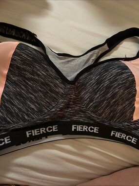 Heathered Black and Pink Sports Bra with Support